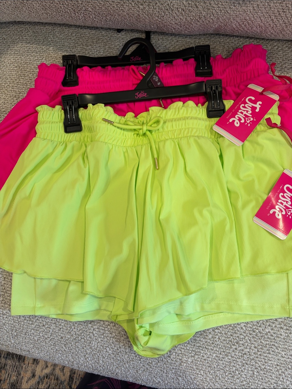 Lot of 2 Justice Neon Green & Hot Pink Athletic Shorts NWT Girls Size 16/18 Plus